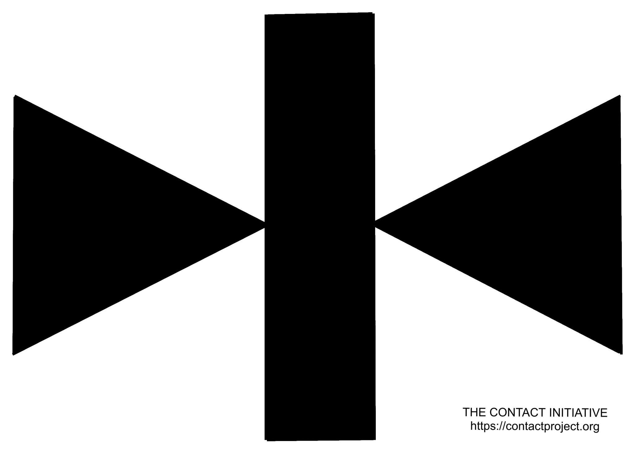 Black geometric symbol showing two opposing triangles meeting at a central vertical bar.
Represents the Contact Project “Foghorn Emblem” - a stylized icon of communication, resonance, and SETI listening symmetry between transmitter and receiver.